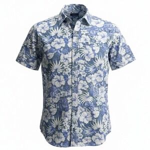 Dirty Laundry Mens Medium Blue White Floral Tropical Hibiscus Cotton Shirt SS